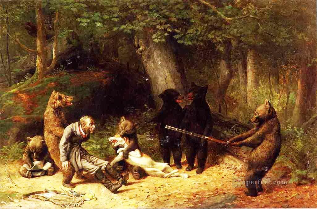 Bear Making the game the hunter Oil Paintings